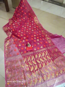 Rani and Gold Dhakai Jamdani Saree