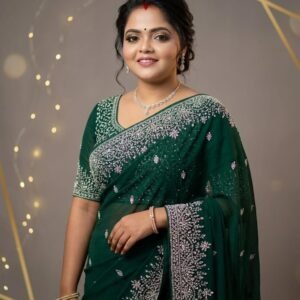 Green Stone Work Party Wear Saree