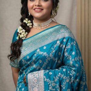 Sky Blue Pure Banarasi Silk Saree with Silver Zari Weaving