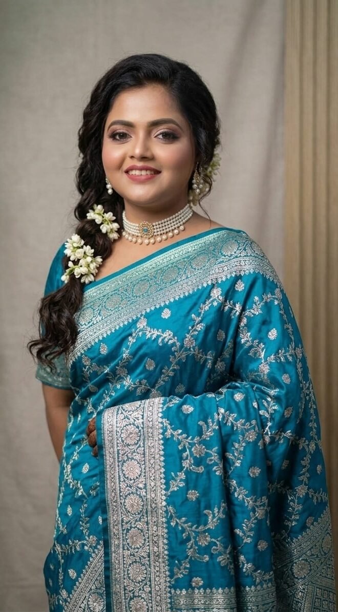 Sky Blue Pure Banarasi Silk Saree with Silver Zari Weaving
