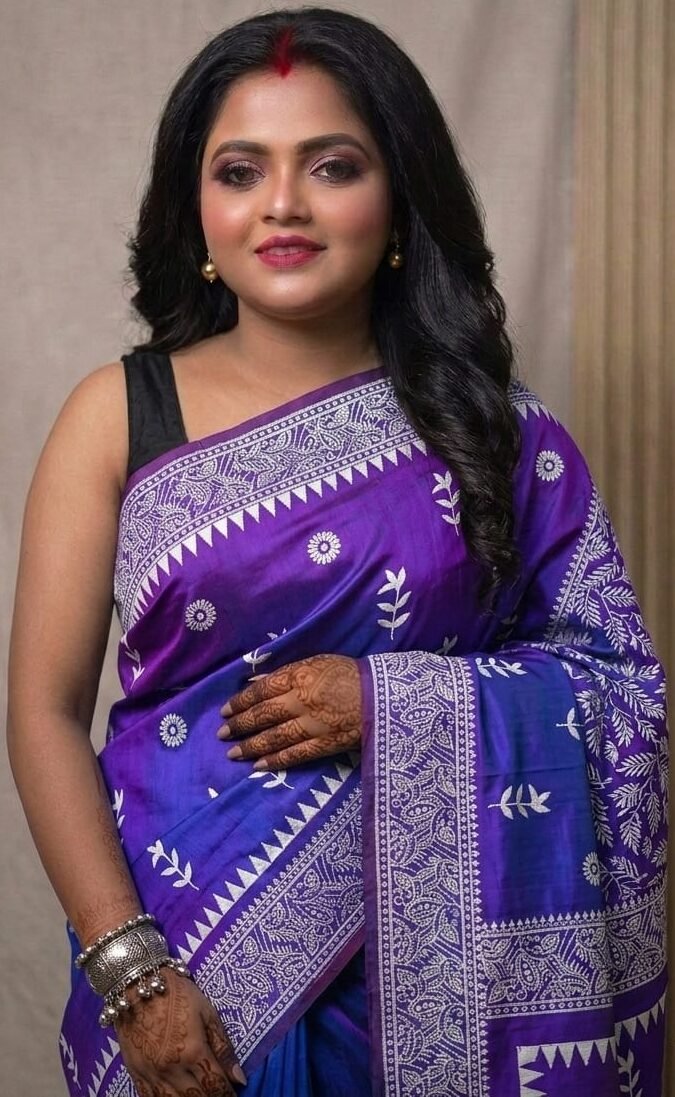 Bishnupuri Pure Silk Saree in Royal Purple