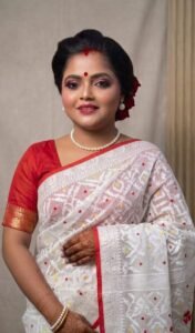 Elegant White Jamdani Saree with Multicolor Buti Work