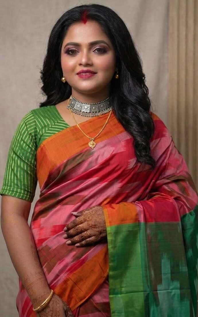Pure Bishnupuri Silk Saree with Contrast Pallu