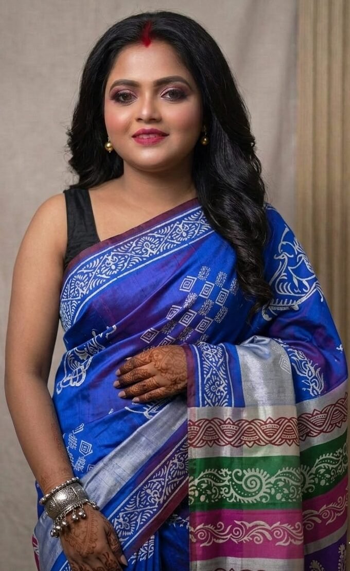 Royal Blue Handwoven Bishnupuri Silk Saree with Artistic Multicolor Pallu
